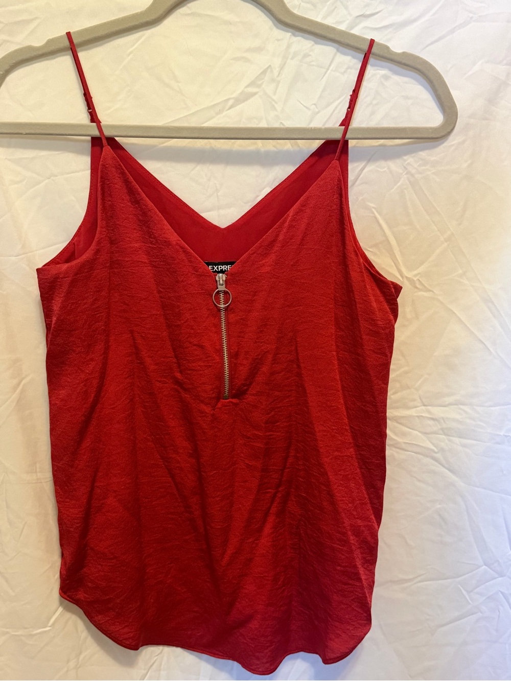 Express Red Zip-Front V-Neck Cami with Ring Pull